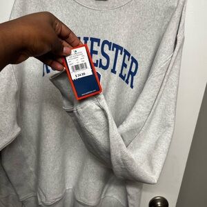 Gray Crewneck Sweater with Blue Print